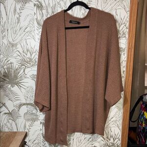 L Boutique Brown Short Sleeve Waffle Kimono Open Cardigan